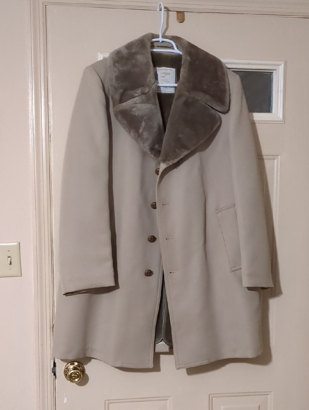 London Fog Beige Trench Coat with Faux Fur Collar